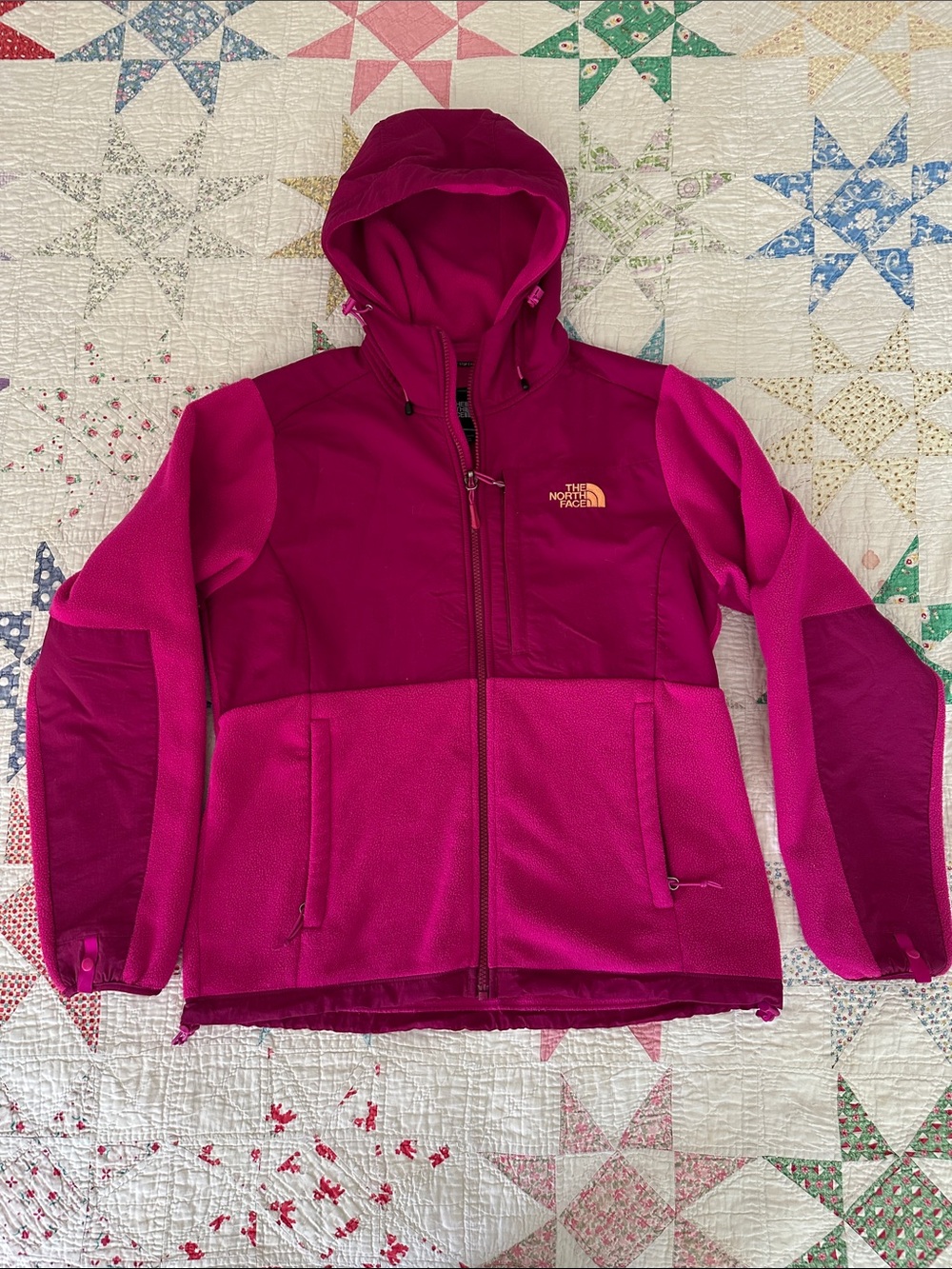 The North Face Women's Two-Tone Raspberry Pink Hooded Fleece Jacket